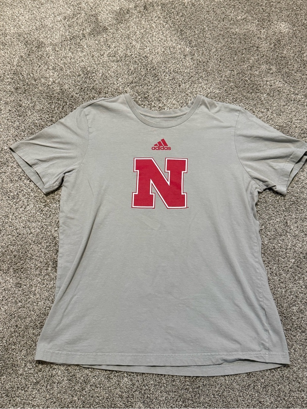 adidas Men’s Gray Tee with Red Nebraska N Logo